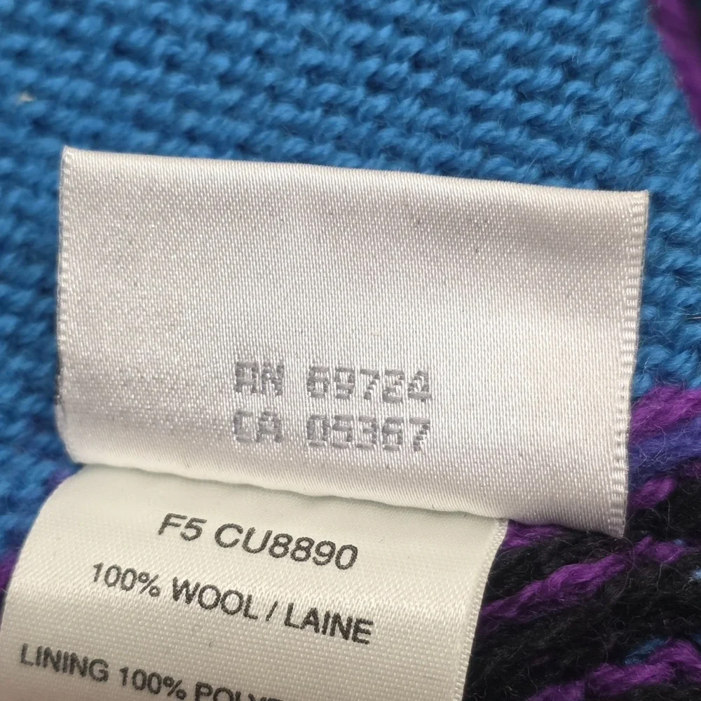 Vintage 90s Columbia Diamond Peak Knit Wool Beanie Hat Blue Purple Red Black